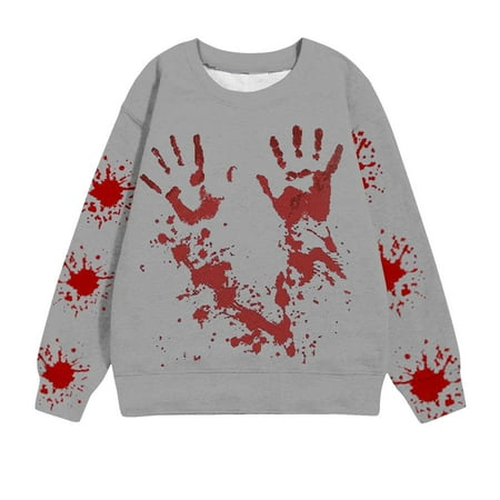 

Mode24 Halloween Sweatshirt Toddler Bloody Print Crew Neck Long Sleeve Sweatshirts Pullover Fall Winter Trendy Tops Gray 3 Years