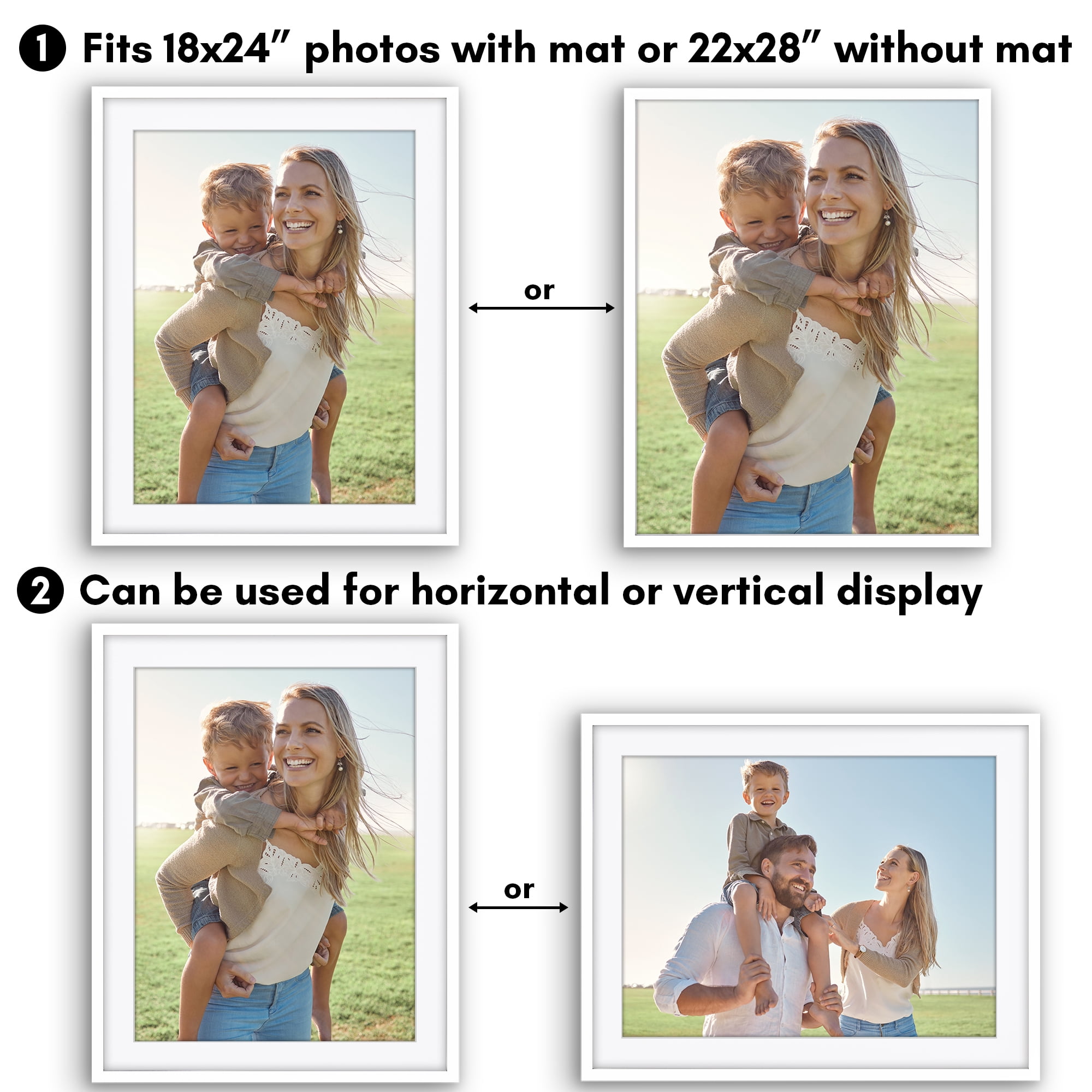 Americanflat 22" x 28" Gallery-Style Picture Frame with Mat to Secure Artwork, Prints, and Photos - White