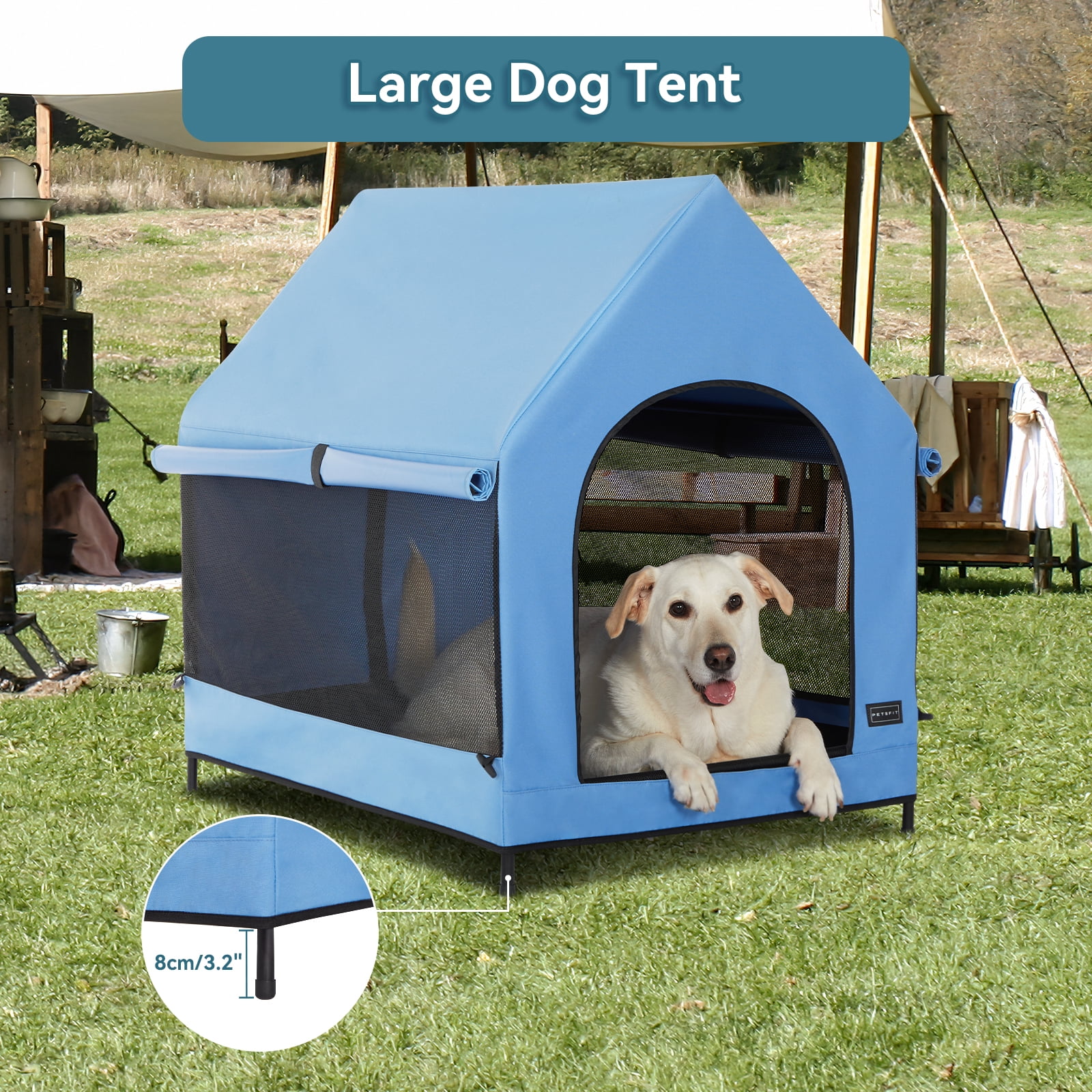 Petsfit 36 Inch Elevated Pet Dog House, Portable Large Dog House with Removable Cover for Indoor and Outdoor, Waterproof Raised Dog Houses for Large Dogs Outside,Blue,36L x 25.2W x 35.3H Inches