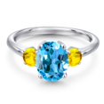thumbnail image 3 of Gem Stone King 925 Sterling Silver Swiss Blue Topaz and Yellow Sapphire Engagement Ring for Women | 2.97 Cttw | Oval 9X7MM | Gemstone November Birthstone | Size 6, 3 of 6