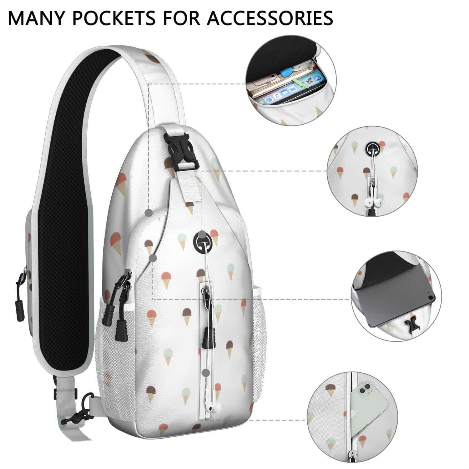 Sunshine Pineapple Sling Backpack with Cute Tropical Fruit and Flower Design – Durable Polyester Crossbody Bag with Adjustable Strap, Anti-Theft Pocket, Mesh Side Storage, Perfect for Summ