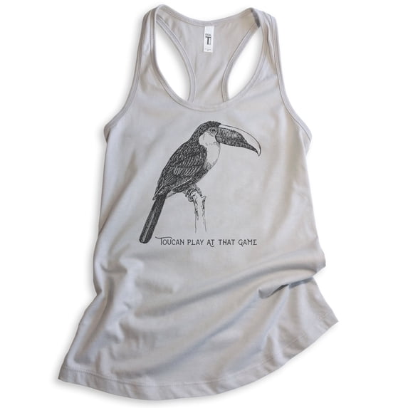Toucan Play At That Game Tank Top, Ladies Racerback Tank Top, Toucan Tank, Animal Pun Tank, Bird Tank, Silver Gray, Large