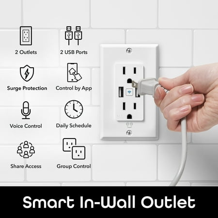 Geeni - Current Plus Charge 2-Outlet/2-USB Smart Outlet - White