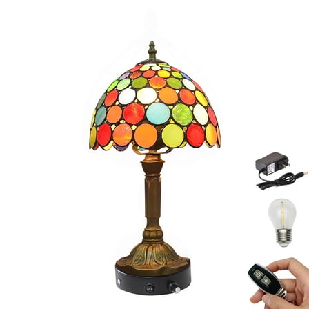 Kiven Cordless Table Lamp,1-Light Dimmable Bedside Lamps for Nightstand with Pink Glass Lampshade, Tiffany-Style Rechargeable Desk Lamp for Reading Home Decor Bedside TD0770