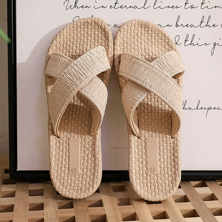 

ytjx slippers for women girls flat casual sandals straw linen bottom slippers beach shoes