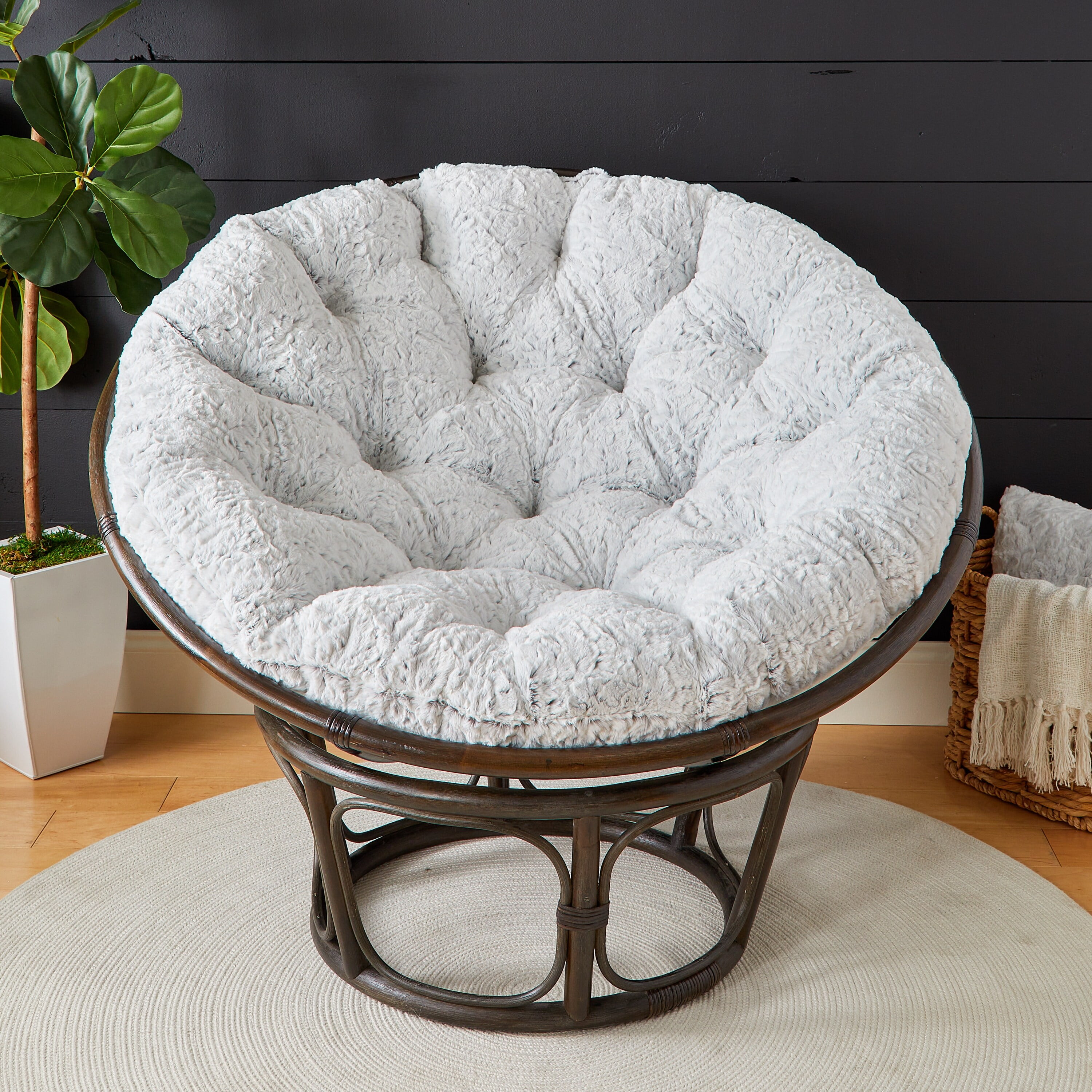 Sorra Home Indoor Faux Fur Papasan Cushion Cushion Only 48 in x 48 in x 4 in Fauxchilla Fawn Walmart