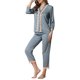 thumbnail image 4 of INSPIRAR CHIC Conjunto de Pijama de Satén de Manga Larga con Botones y Encaje para Mujeres, Camisa y Pantalones, Azul S, 4 of 5