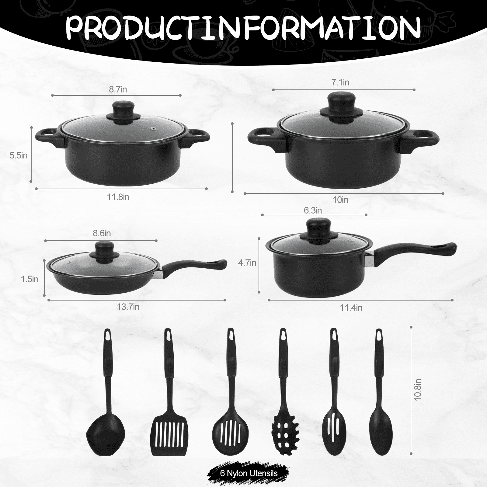 13 Piece Cookware Set, Kitchen Nonstick Pots And Pans Set With Glass Lid For Cooking, Induction & Dishwasher