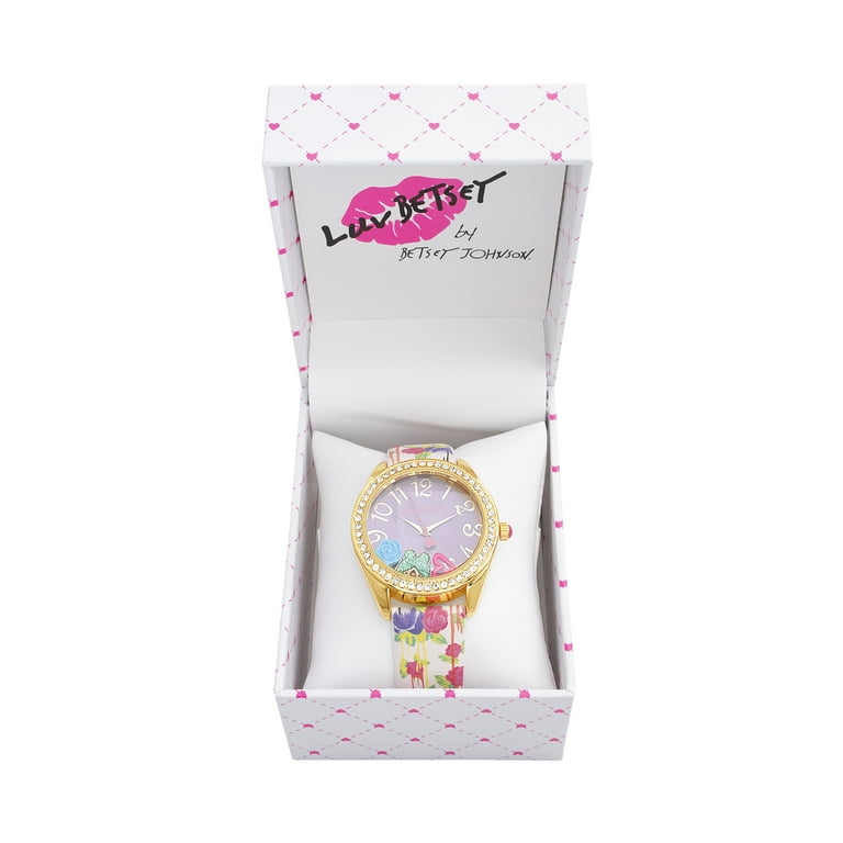 Luv Betsey Women s Sunray Dial Goldtone Case and Purple Strap Women s Watch with Rhinestones