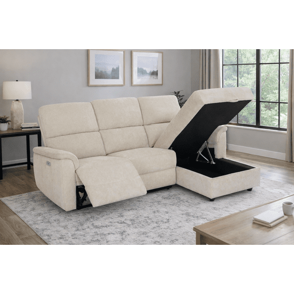 Fabric Power Reclining Sectional with Storage in Beige