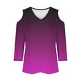 thumbnail image 4 of Lmnyox Summer Trendy Cold Shoulder T Shirt 3/4 Sleeve V Neck Tunic Tops Loose Casual Shirts Trendy, 4 of 5