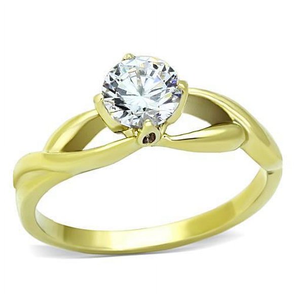 Bague en Acier Inoxydable IP Or (Placage Ionique) avec Zircone Cubique de Qualité AAA Transparente pour Femmes Couleur de Pierre Transparente Style TK1416 Taille 6