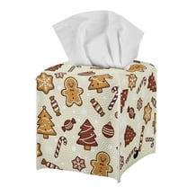 Psesaysky Tissue Box Cover Waterproof PU Leather Car Tissue Holder Square Christmas Decoration Tissues Boxes Organizer for Bathroom Vanity, Night Stands, Home, Kitchen (Cute Gingerbread Man)
