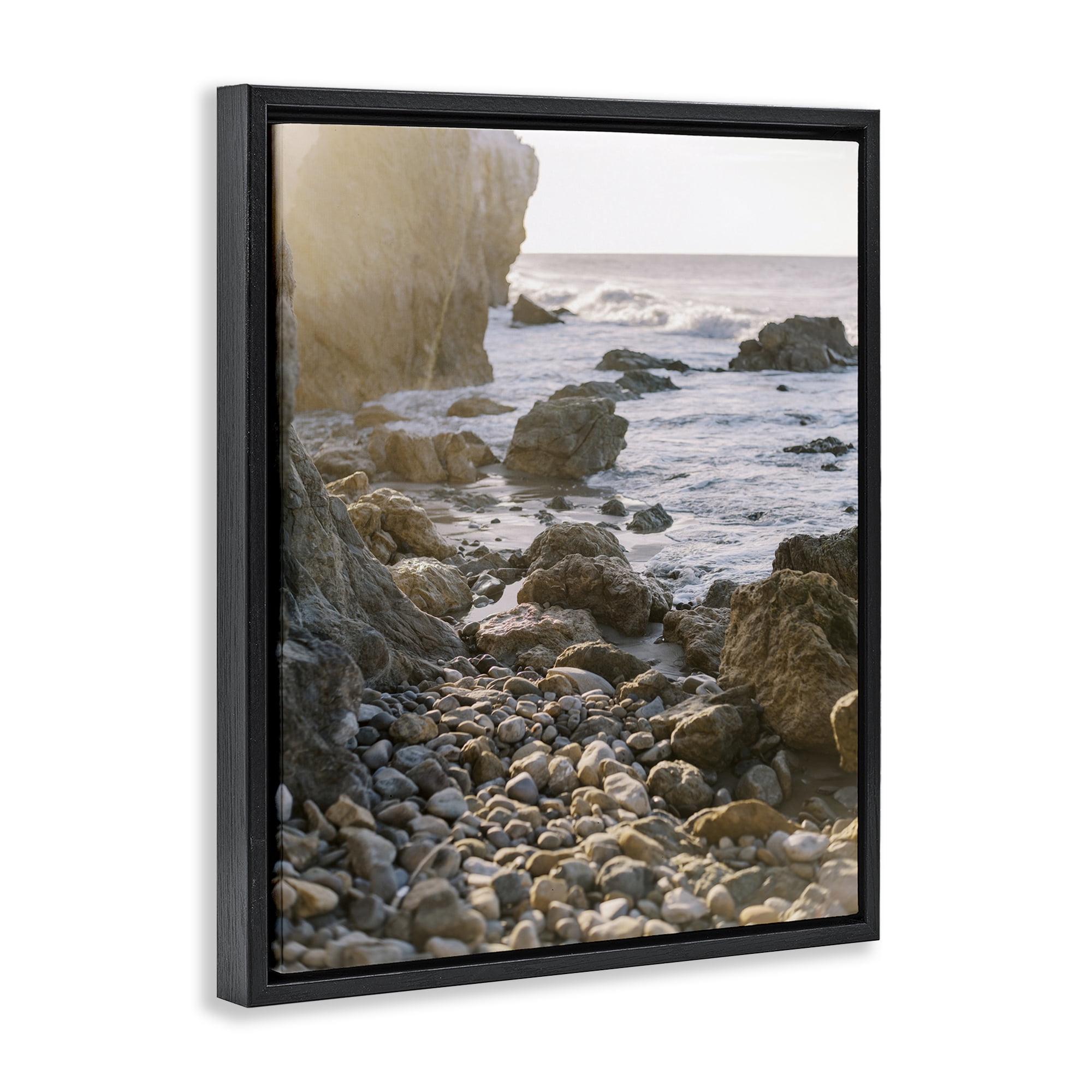 Stupell Industries Rocky Coast Waves Landscape Photography Black Floater Framed Canvas Art Print Wall Art, 17 x 21
