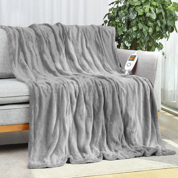 Electric Heated Blanket, Heated Throw Blanket 50" x 60" Soft Flannel Fast Heating Blanket with 10 Heating Levels, 1-12 Hours Timer, Auto-off Protection, Gifts for Women Men