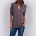 thumbnail image 2 of Holzkary Womens Half Zip V Neck Shirt Summer Half Sleeve Shirts Casual Loose Top Blouses T Shirts Women Ladies Clothing Loose Shirt Chiffon Zipper Long Sleeves Plus Size Tops Dark Grey S, 2 of 7