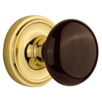 Nostalgic Warehouse Clabrn_Prv_238_Nk Brown Porcelain Privacy Door Knob Set - Brass