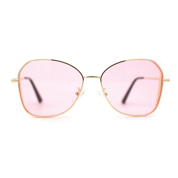 Womens Pop Color Lens Classic Metal Rim Butterfly Sunglasses Gold Pink