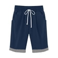 thumbnail image 3 of Womens Shorts Summer 2026 Plus Size Solid Five Points Large Size Cotton Linen Shorts with Pockets Casual Pants,Summer Beach Shorts,Navy_3XL, 3 of 8