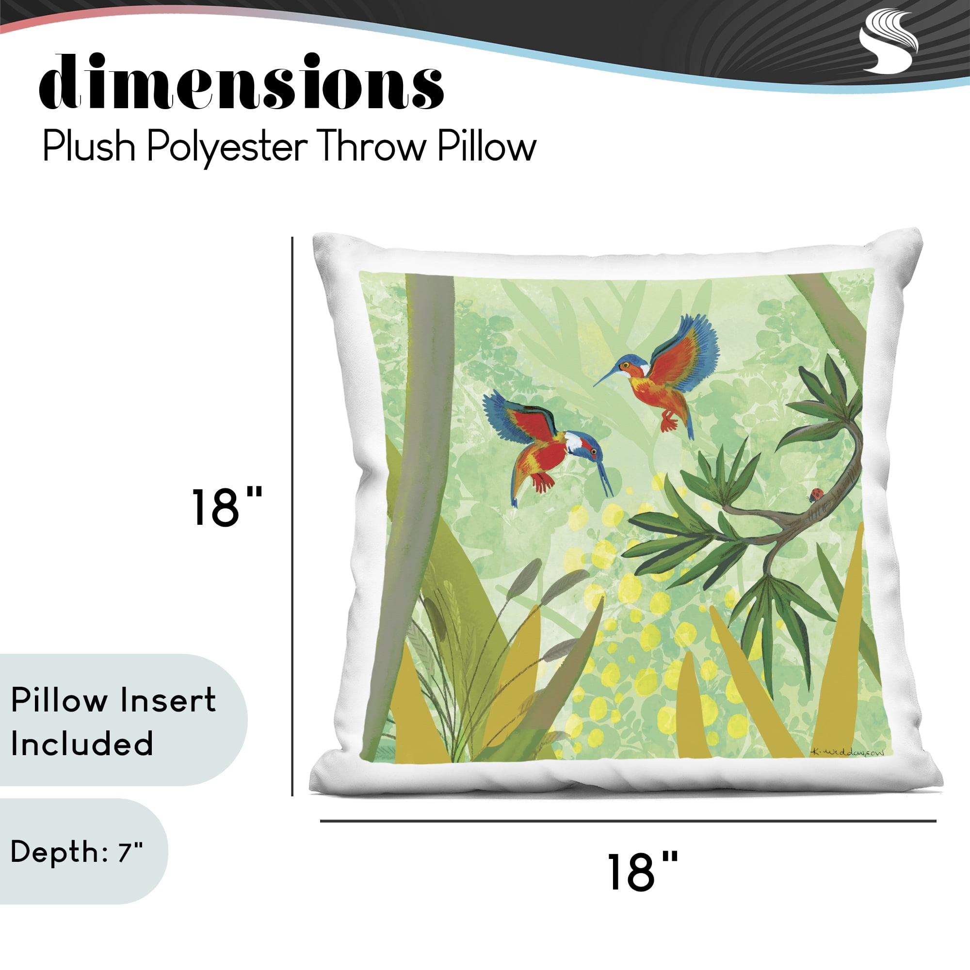 Stupell Industries Kingfishers in Jungle Branches Decorative Printed Throw Pillow, design by Kay Widdowson, 18 x 7 x 18