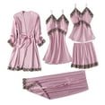 thumbnail image 1 of Camisón largo Gibobby para mujer Conjunto de pijama de satén 5 piezas lencería con ribete de encaje floral Rosa L, 1 of 4