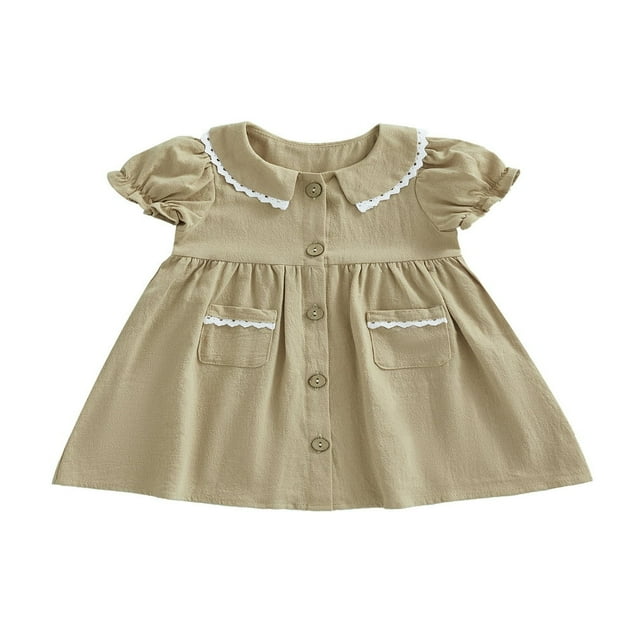 PENGXIANG Bébé Fille Poupée Robe de Col Manches Courtes Bouton de Fermeture une-Ligne Robe
