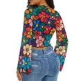 thumbnail image 3 of SCRAWLGOD Hibiscus Flower Women Bell Sleeve Tops Size M Bell Sleeve Lettuce Trim Tops Aesthetic Mock Neck Blouse Cropped Long Sleeve Slim Tops for Travel, 3 of 7