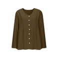thumbnail image 4 of Kingdiese Womens V Neck Solid Color Long Sleeved Button Down Blouse Casual T Shirt Loose Tees for Women, Size L, 4 of 5