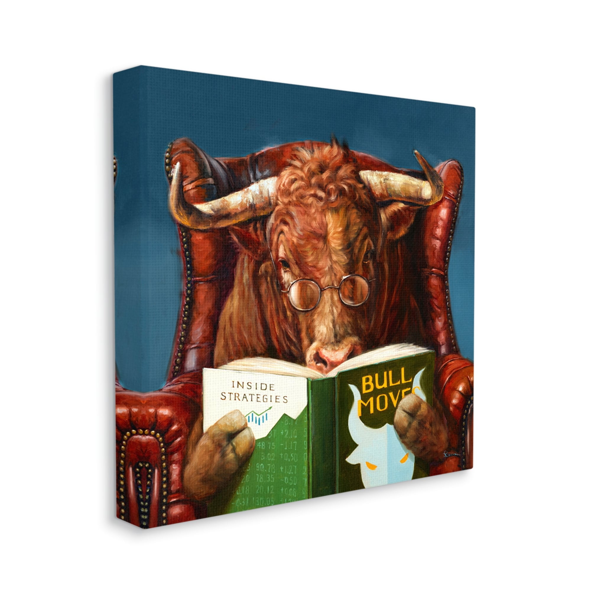 Stupell Industries Reading Longhorn Bull Red Sofa Animal Farm Literature,17 x 17, Design by Lucia Heffernan