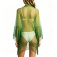 thumbnail image 6 of Hesxuno Mesh Summer Cardigans for Women Longline Beach Open Front Cover Up Fringe Boho Casual Kimono Cardigan Swimwear Bikini Coverup Green Free Size, 6 of 7
