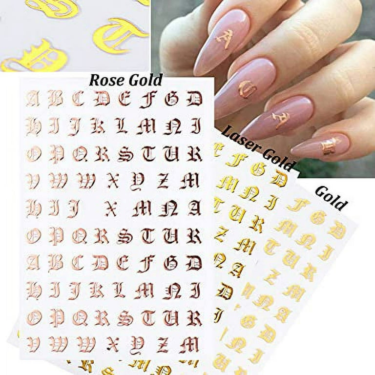 Buy Holographic Letter Nail Art Sticker, KISSBUTY 8 Colors Letter Words Old  English Alphabet Nail Decals Ultra Thin Gummed Character Nail Adhesive  Sticker Holographic Nail Art Decor Online at Low Prices in