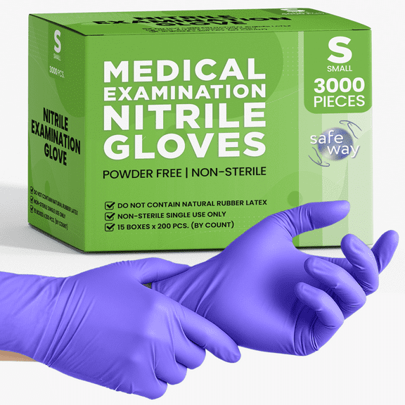 SAFEWAY USA Nitrile Gloves Disposable — Textured Fingertips, Non-Latex, Powder-Free and Multi-Purpose and Ambidextrous Design for House Cleaning, Food Prep, Esthetician and More —(3000 pcs, Small)