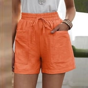 Viikei Womens Shorts Clearance Shorts for Women Plus Size Women's Shorts Pull on Loose Wide Leg Pants High Waist Straight Pants Casual Cotton Linen Shorts