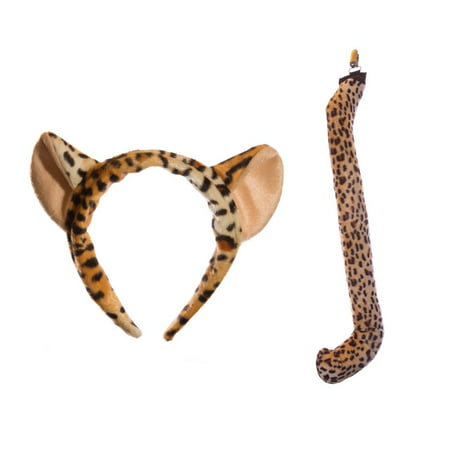 Wildlife Tree Plush Cheetah Ears Headband and Tail Set for Cheetah Costume, Cosplay, Pretend Animal Play or Safari Party