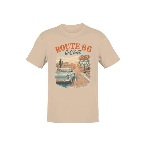 Route 66 & Chill Vintage Vibe Graphic Men's Natural T-shirts