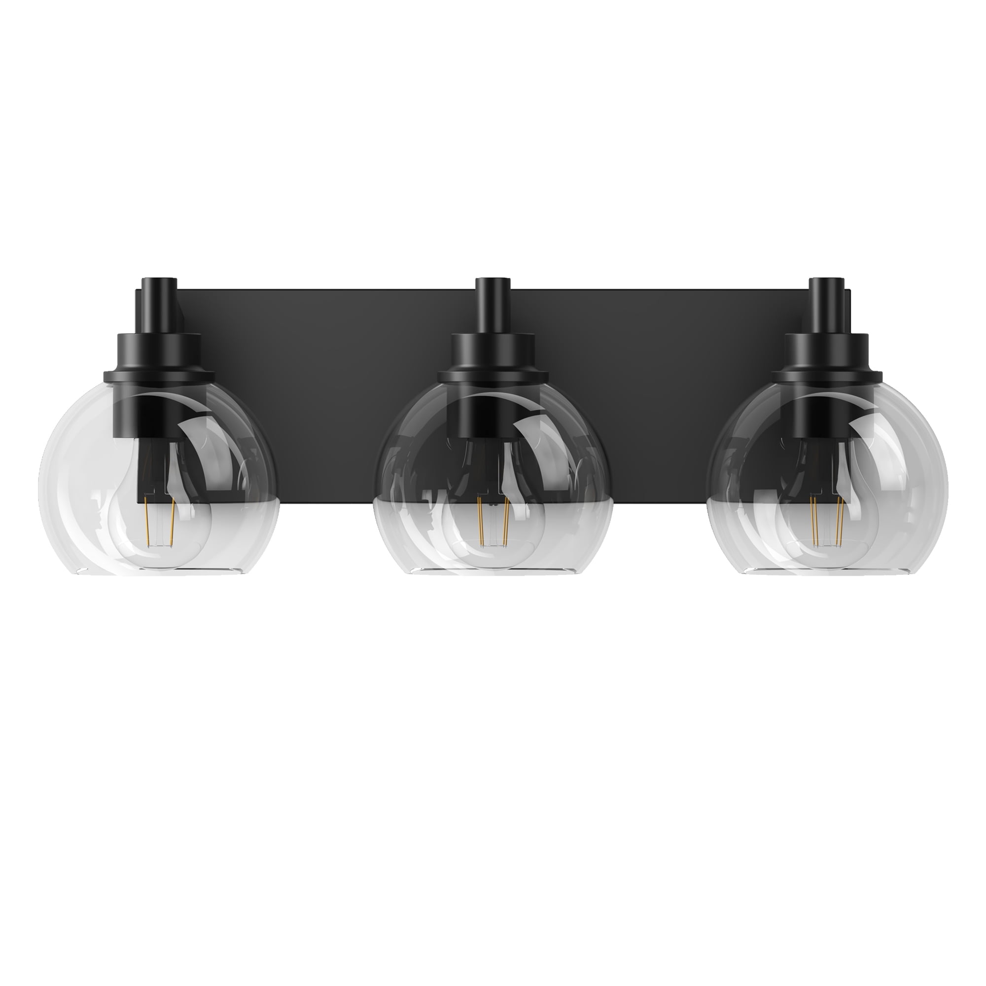 Bathroom Light Fixtures 3 Light Matte Black Vanity Light 20 Inch Modern Wall Sconces with Globe Clear Glass Shade Vanity Lighting Fixtures Over Mirror