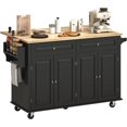 thumbnail image 3 of ChVans 59" W Kitchen Island with Drop Leaf, Rolling Kitchen Cart with Storage on Wheels, Large Island Table for Kitchen with Rubber Wood Top and Rack and Drawer, 3 of 9