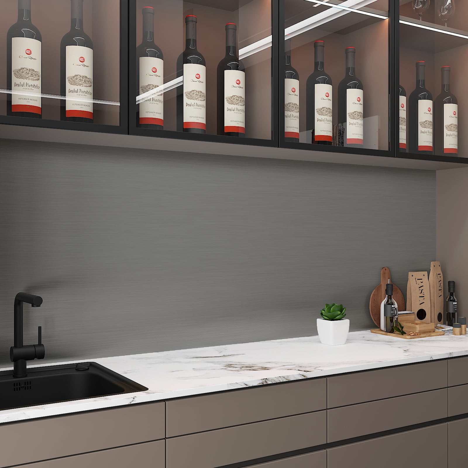 CHIHUT Dark Grey Stainless Steel Contact Paper for Countertop Waterproof 17.7"x236" Metallic Grey Peel and Stick Wallpaper for Kitchen Rust Resistant Removable Metal Vinyl Roll for Cabinets Bathroom
