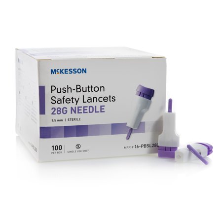 McKesson Lancet Push Button 28 Gauge 1.5 mm Depth 20 Box(s), 100 /Box
