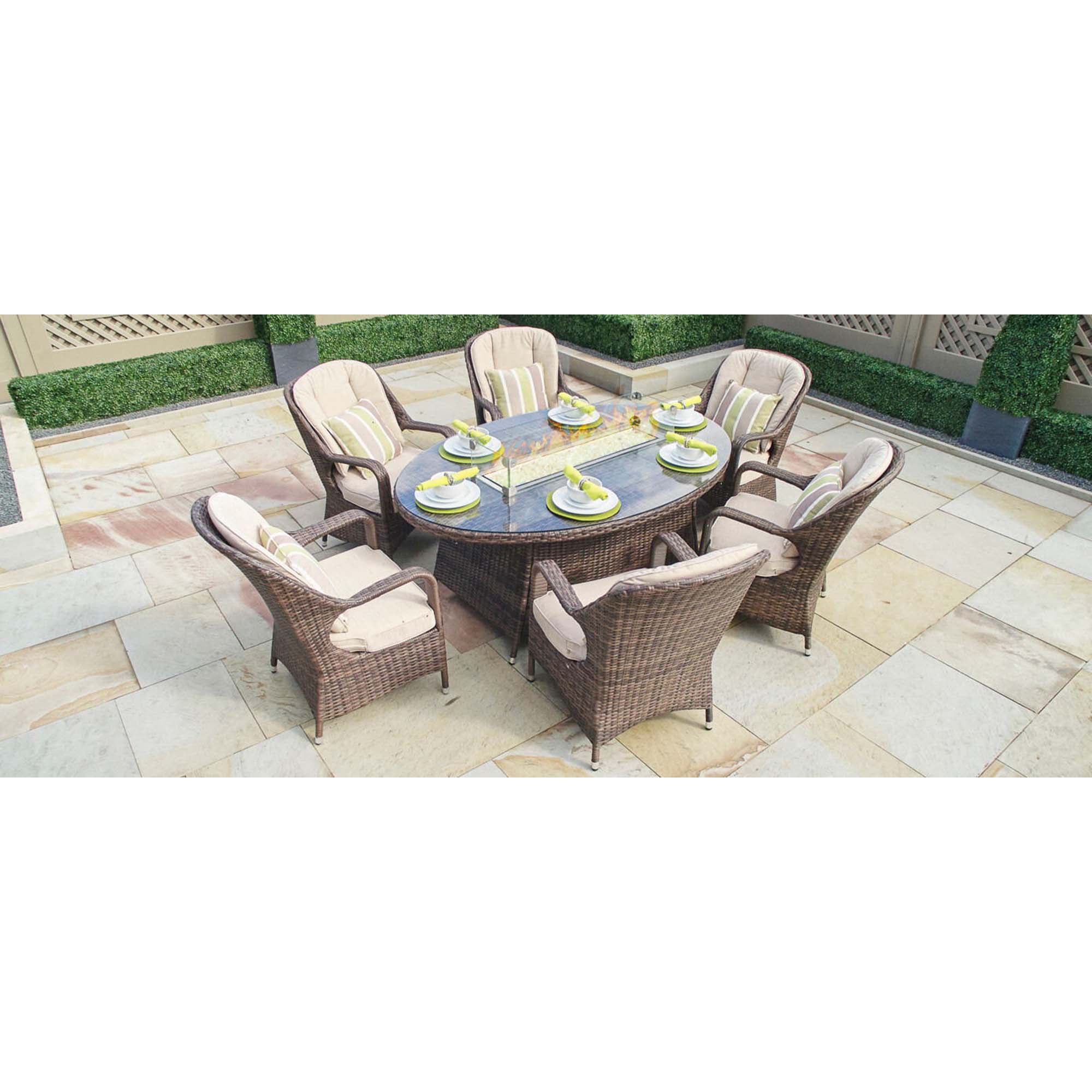 Direct Wicker 6 Seat Oval Gas Fire Pit Dining Table(TABLE ONLY