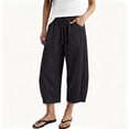 thumbnail image 2 of Women Capri Pants Solid Color Wide Leg Fashion Casual Hiking Pants, 2 of 8