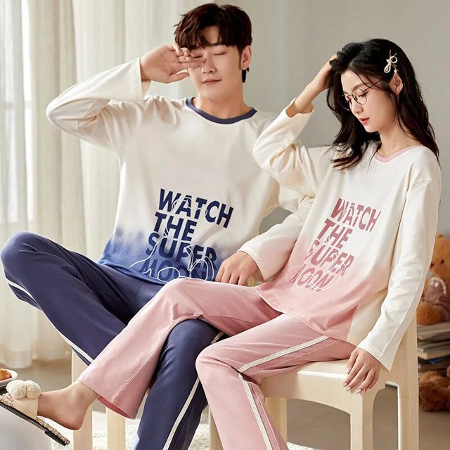 Conjunto de pijama de dos piezas para mujer, ropa de dormir cómoda, de manga larga, 100% algodón, para amantes de los dibujos animados, para otoño