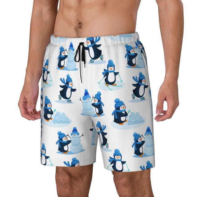 Fotbe Penguin Winter Fun Traje de Baño para Hombre – Shorts de Natación de Secado Rápido con Forro y Bolsillos-3X-Large