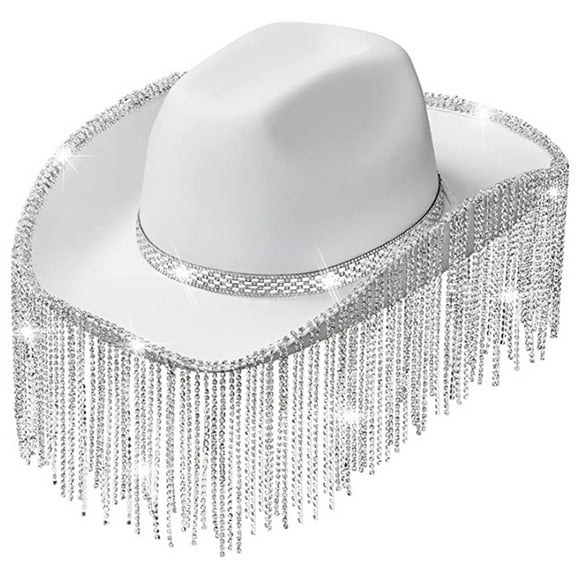 Cowgirl Hat for Adult Cowboy Hat with Rhinestones Fringe Rave Hats Fit Most Women for Theme Party Black White
