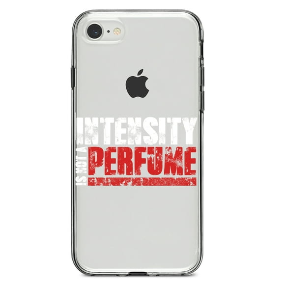 DistinctInk Clear Shockproof Hybrid Case for iPhone 7 8 SE (2020 Model) 4.7" Screen TPU Bumper Acrylic Back Tempered Glass Screen Protector - Intensity Isn't A Perfume