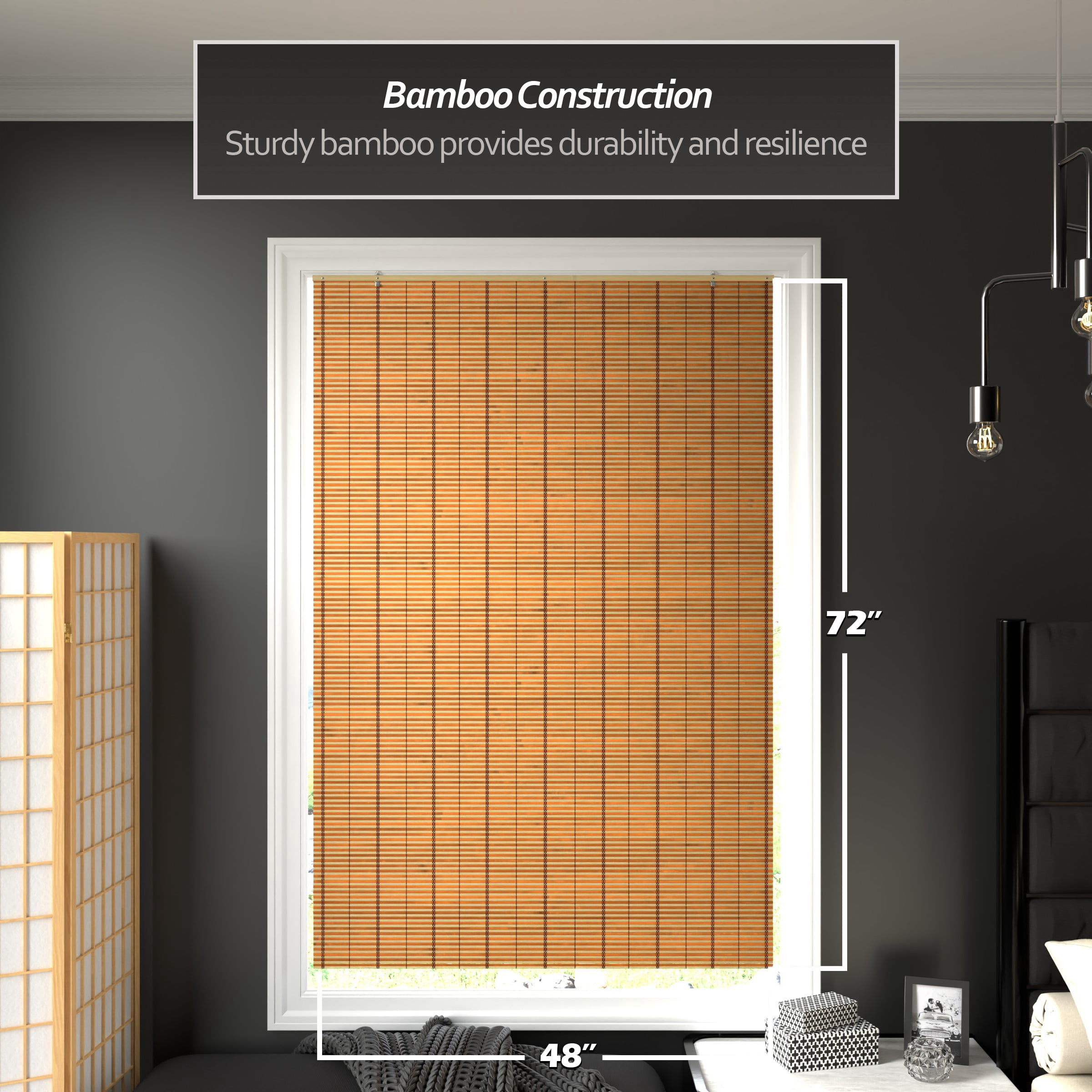 Red Lantern Burnt Bamboo Cordless Window Shade - Two-tone Honey 48" W
