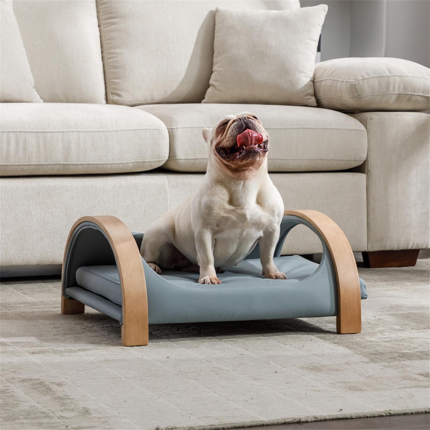 Pefilos 23" Pet Sofa Dog Bed with Removable Cushion and Wood Style Leg for Dog and Cat, Light Gray Pefilos 23" Pet Sofa Dog Bed with Removable Cushion and Wood Style Leg for Dog and Cat, Light Gray