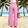 thumbnail image 4 of Cagogo Women Plus Size Wide Leg High Waisted Trousers with Pockets Plaid Casual Vacation Loose Long Pants Beach Travel Trousers Summer Fashion Clothes, Hot Pink XL, 4 of 7