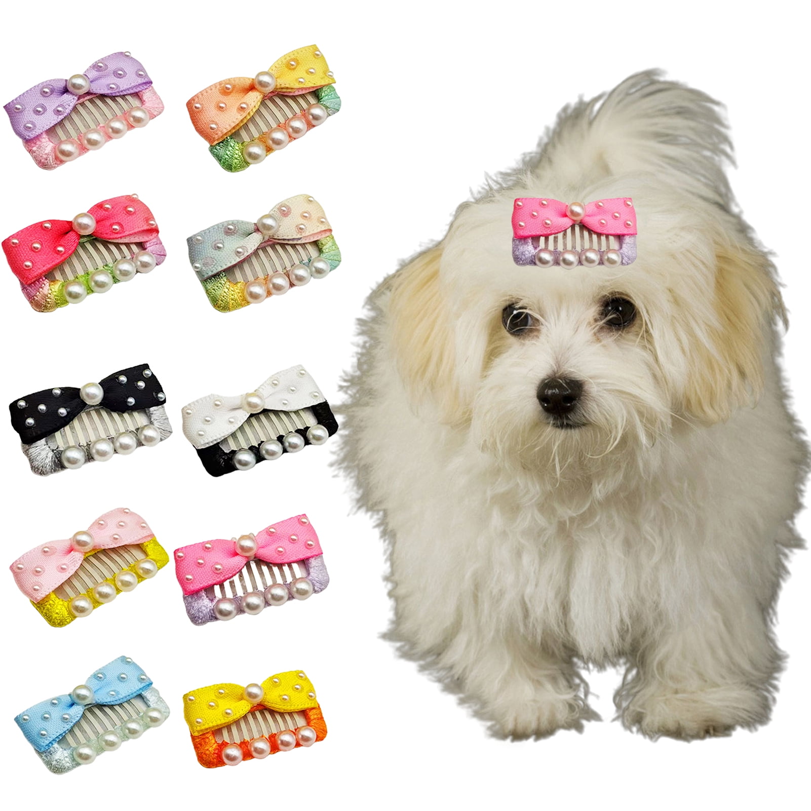 rygai Pet Hair Clip Elegant Exquisite Faux Pearl Decor Pet Dog Bowknot Headwear Pet Supplies