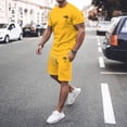thumbnail image 2 of SHIXIAOO Men's 2025 Summer Tracksuit Plus Size Short Sleeve O Neck Athletic Suit Casual Color Block Drawstring Waist Tracksuit Set High End Suit Men Two Piece Suit Outfit for Men 1930s Suits for Men, 2 of 5
